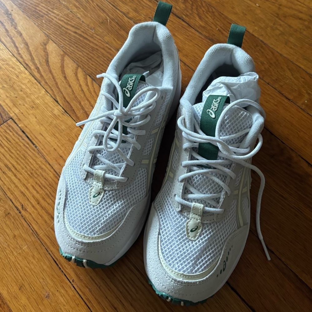 Asics White and Green Gel 1090 v2  Women's Sneakers